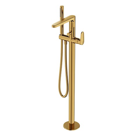 INVERTO by Cersanit freestanding bath-shower faucet gold, 2 DESIGN IN 1 handles: gold